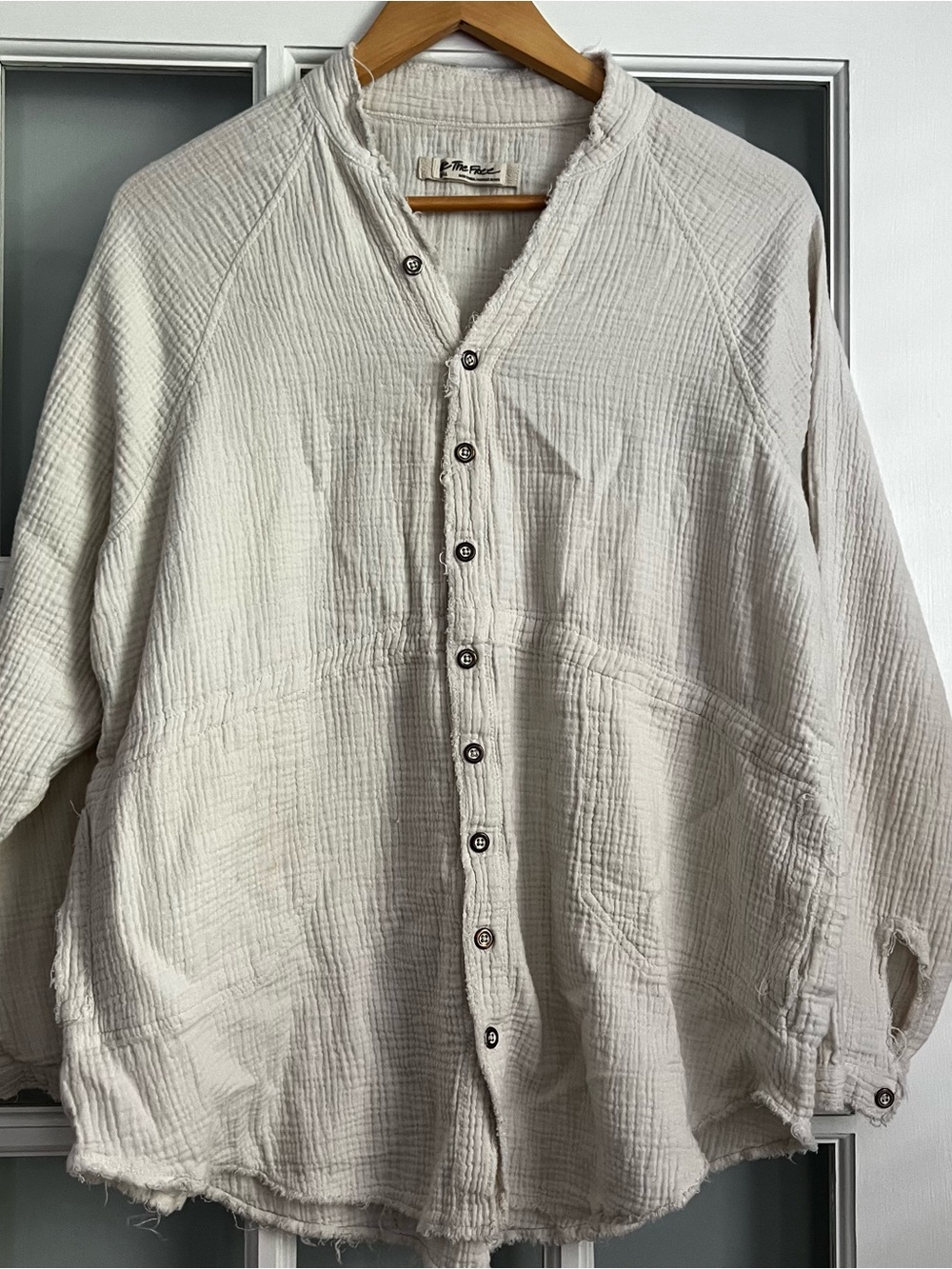 We The Free Cream Button-Front Textured Blouse